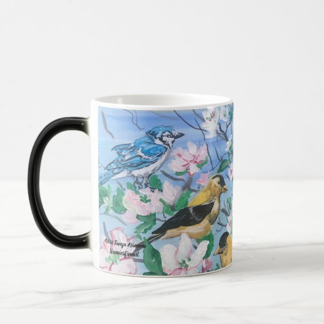 Taza Mágica Aves en el patio trasero, arte pintado (Izquierda)