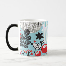 Taza Mágica Aves juguetonas en jardín rojo y azul