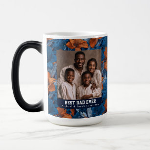 Taza Mágica Azul Amarilis Floral Mejor Gato Papá Retro