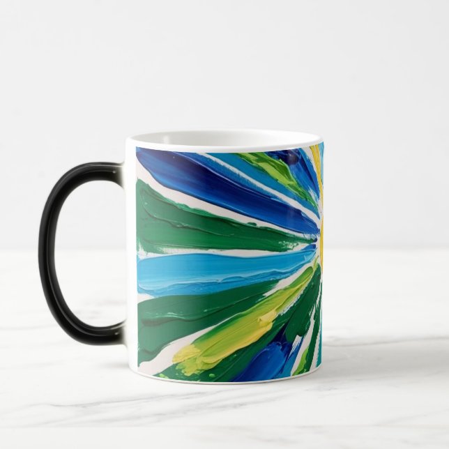Taza Mágica Azul de flores abstractas verde (Izquierda)