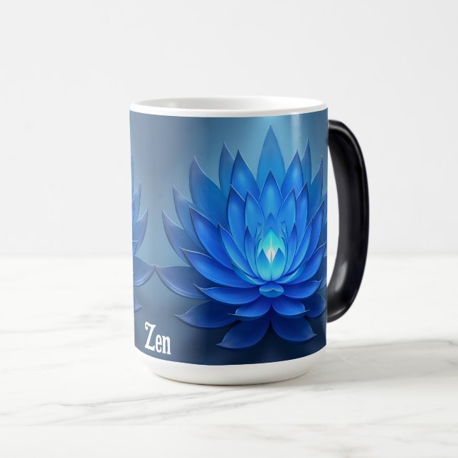 Taza Mágica Azul Lotus Flor Arte Espiritual Zen (Anverso derecho)