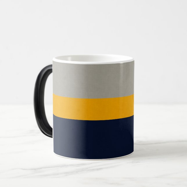 Taza Mágica Azul oscuro, amarillo, rayado gris texturado (Anverso izquierdo)