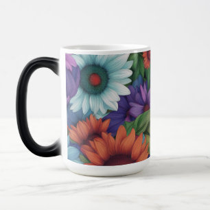 Taza Mágica Azul Verde Rojo y Sunflower Blanco -