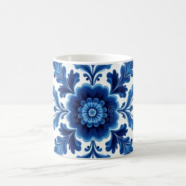 Taza Mágica Azul y blanco floral (Centro)