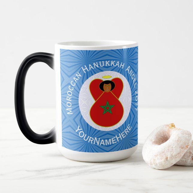Taza Mágica Bandera de Angel Hanukkah marroquí personalizada (Con donut)