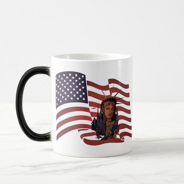 Taza Mágica Bandera estadounidense y estatua de la libertad (Izquierda)
