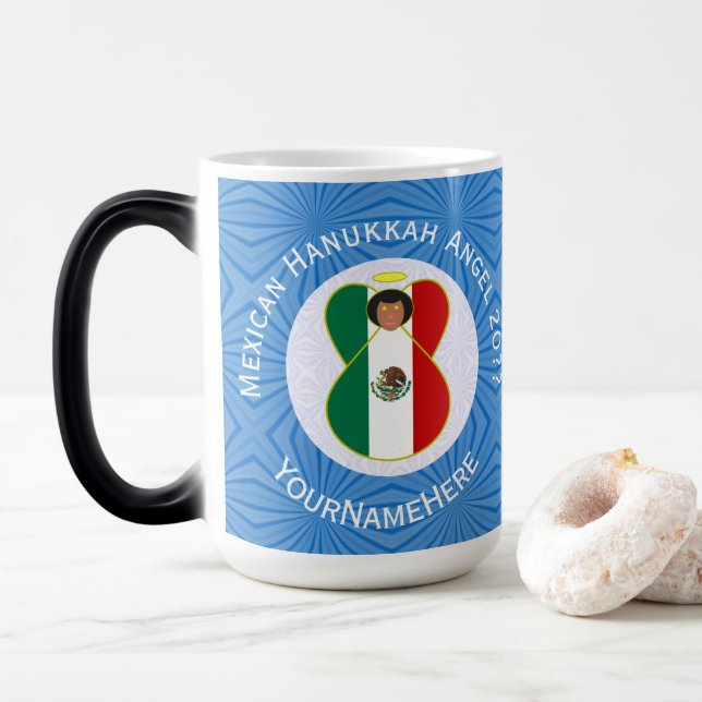 Taza Mágica Bandera Mexicana Hanukkah Angel Año Nombre Magia M (Con donut)