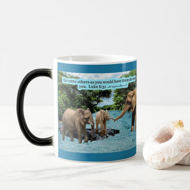 Taza Mágica Bella Escritura Elefante Luke 6:31 (Con donut)