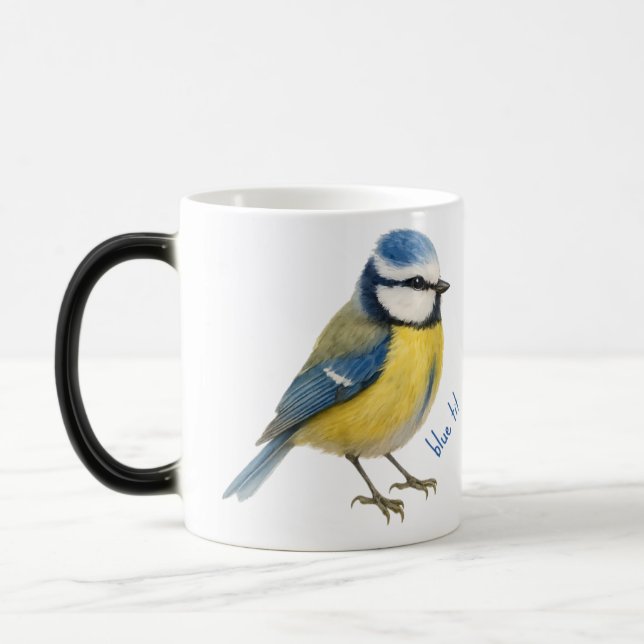 Taza Mágica Bird Blue Tit Mug, Watercolour Garden Bird Art (Izquierda)