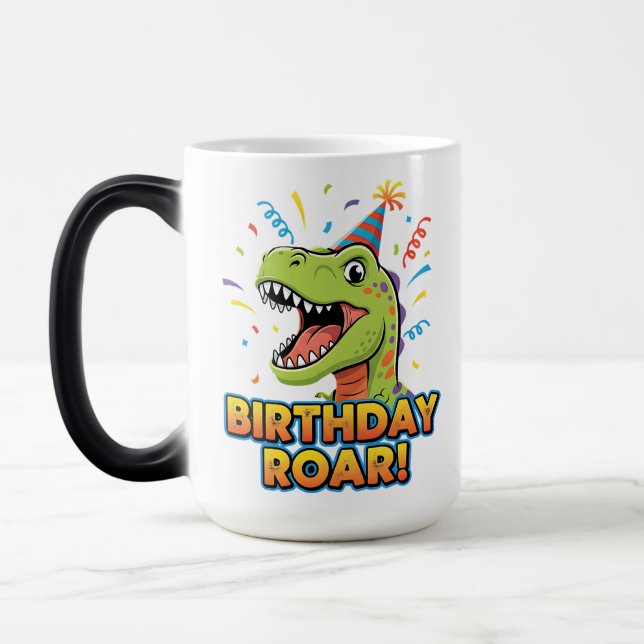 Taza Mágica Birthday Roar Cute Dinosaur Birthday Party Design (Izquierda)