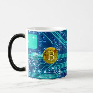 Taza Mágica Bitcoin de criptodivisa y placa de circuito