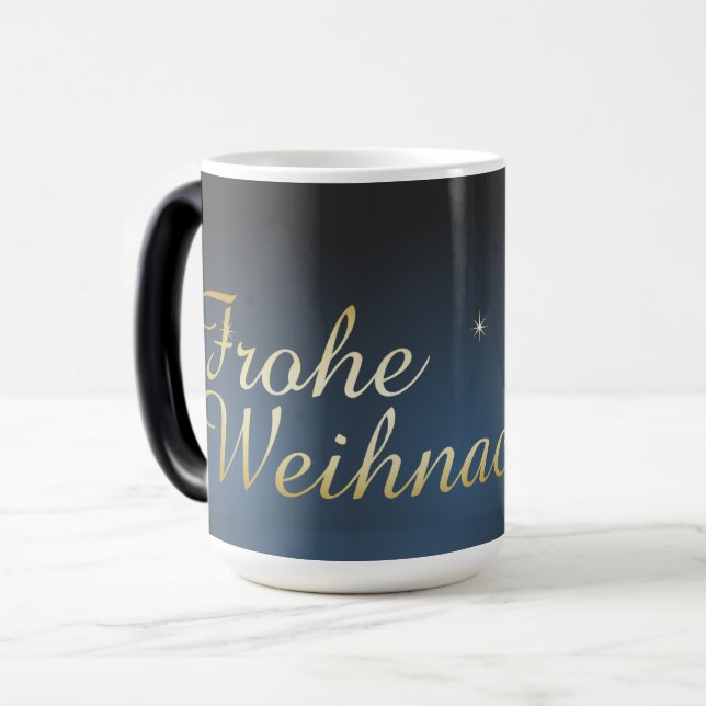 Taza Mágica Blaues Weihnachtsmotiv mit goldenem Weihnachtsbaum (Anverso izquierdo)