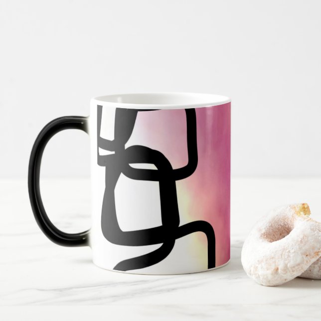 Taza Mágica Blockchain: Resumen rosa, amarillo, negro y blanco (Con donut)