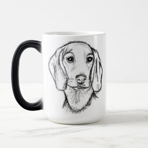 Taza Mágica boceto de perro salchicha dibujado a mano en negro