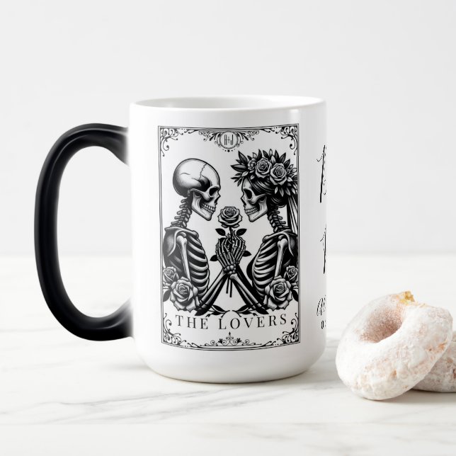 Taza Mágica Boda Monograma de la tarjeta Tarot para los amante (Con donut)