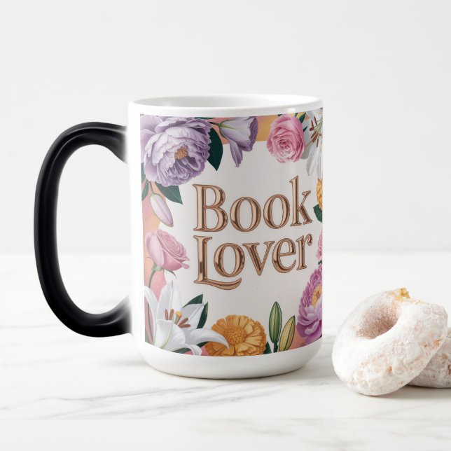 Taza Mágica Book Lover White Floral Mug (Con donut)