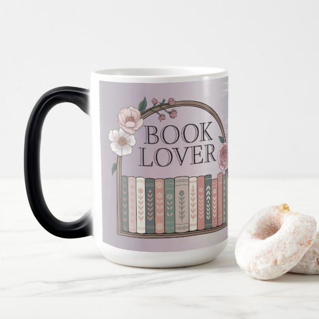 Taza Mágica Bookshelf Flowers Book Lovers Morphing Mug (Con donut)
