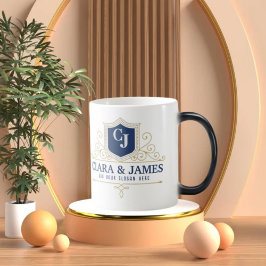 Taza Mágica Bride And Groom Monogram Names Elegant Weeding