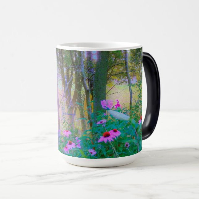 Taza Mágica Brillante amanecer con flores rosas en mi jardín (Anverso derecho)
