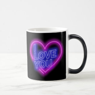 Taza Mágica Brillante Neon Pink Blue Valentines Morphing Coraz
