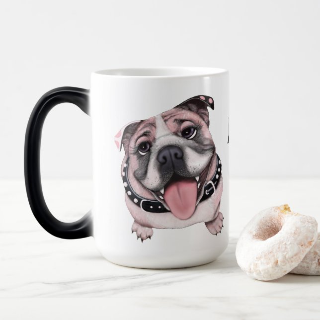 Taza Mágica Bulldog rosado Mug (Con donut)