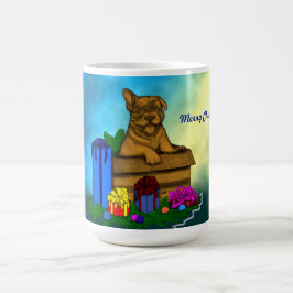 Taza Mágica Cachorro en una caja , Feliz Navidad