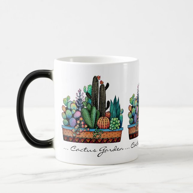 Taza Mágica Cactus Garden Cute Watercolor En Pot (Izquierda)