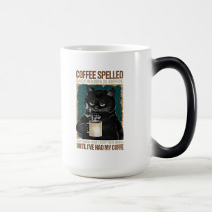 Taza Mágica Café de gato negro vintage con ortografía hacia 