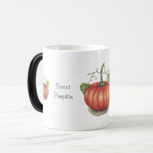 Taza Mágica Calabaza Cuidada Con Vinas En Acuarela