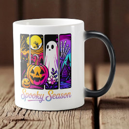 Taza Mágica Calabaza de Halloween Fantasma Arte Pop Retro Negr
