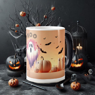 Taza Mágica Calabazas Naranjas de BOO amigables de miedo Black