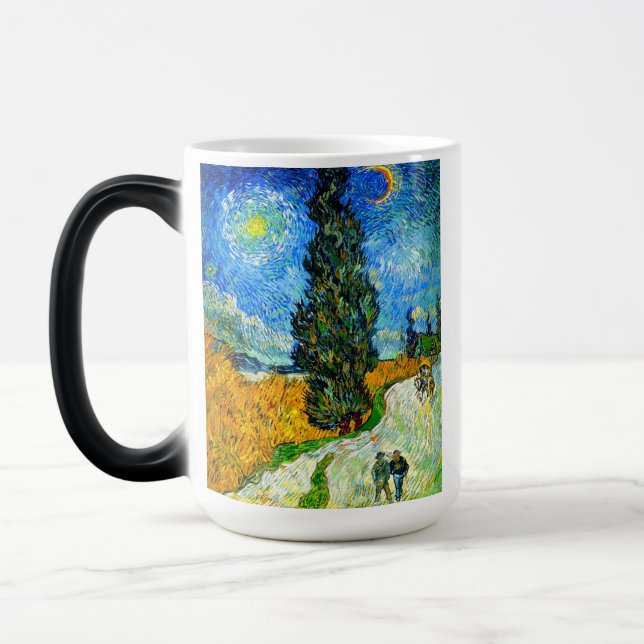 Taza Mágica Camino de Van Gogh con Ciprés y Estrella (Izquierda)