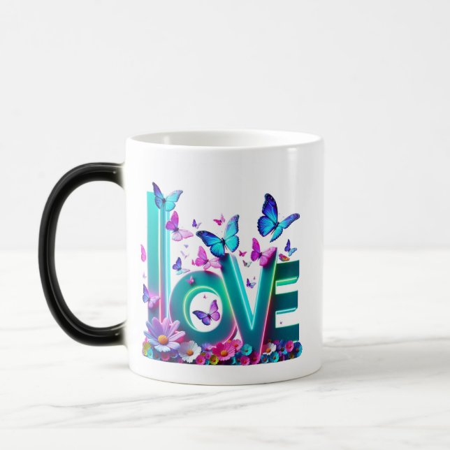 Taza Mágica Camiseta Vibrant Love and Butterflies – Colorful F (Izquierda)