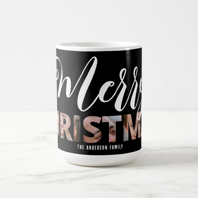 Taza Mágica Cargar tu foto en texto Feliz Navidad (Centro)