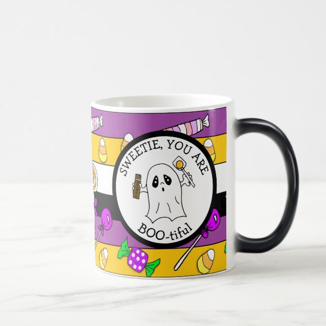 Taza Mágica Cariño, eres hermosa, Fantasma, Halloween (Derecha)