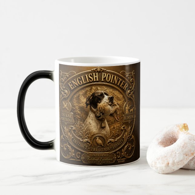 Taza Mágica Caza con Pointer Inglés, perdiz Chukar (Con donut)