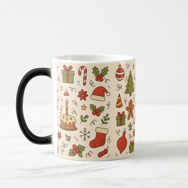 Taza Mágica Cheerful Christmas Doodle Pattern (Izquierda)