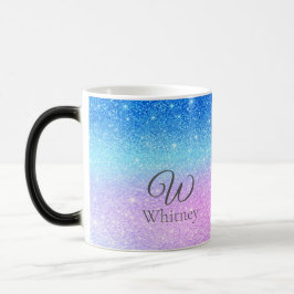 Taza Mágica Chic Purple Ombre Blue Glitter Modern             
