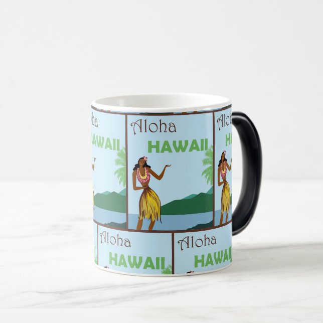 Taza Mágica Chica hula de Hawái - arte de afiches de viaje ret (Anverso derecho)