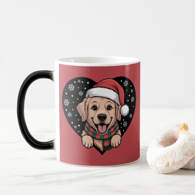 Taza Mágica Christmas Golden Retriever - Santa Dog (Con donut)