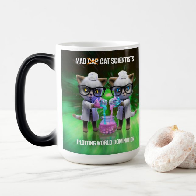 Taza Mágica Científicos curiosos de gatos tristes que están im (Con donut)