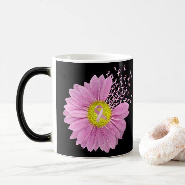 Taza Mágica Cinta rosa Daisy de Cáncer de Mama (Con donut)