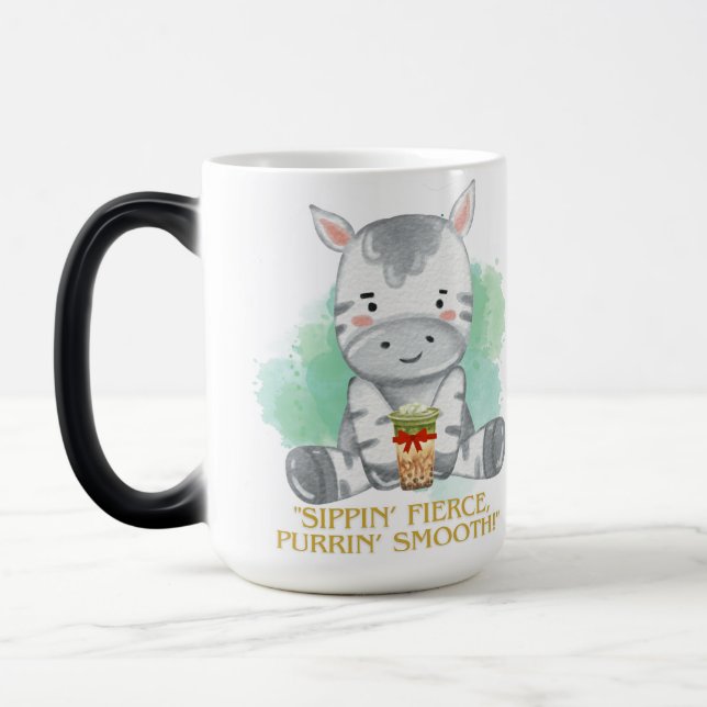 Taza Mágica cita de cebra personalizado bebiendo té de bobba (Izquierda)