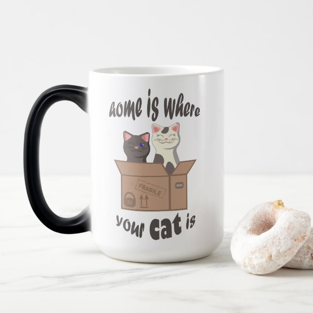 Taza Mágica Cita divertida Home es donde está tu gato (Con donut)