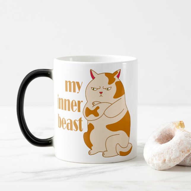 Taza Mágica Cita motivacional de gato gordo perezoso de mi bes (Con donut)