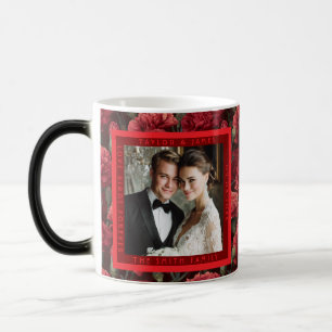 Taza Mágica Clavel Rojo Colorido Acento de Verdor para Boda