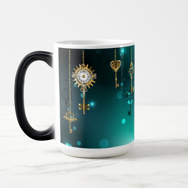 Taza Mágica Claves de esqueleto antiguas sobre fondo verde (Izquierda)