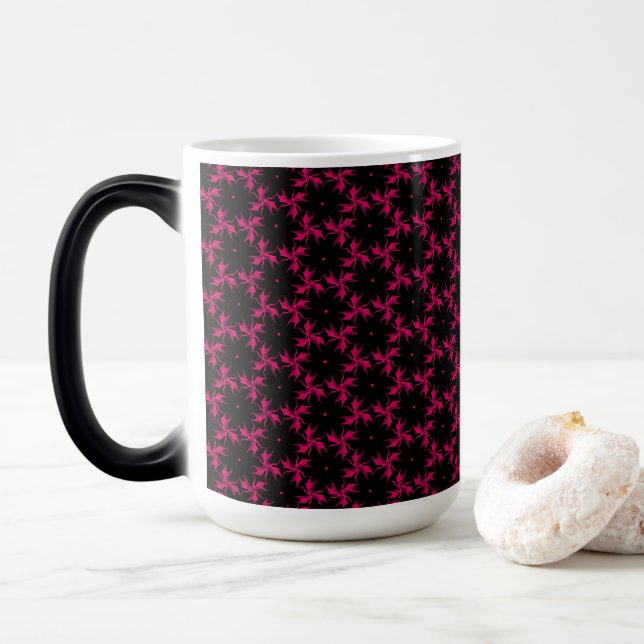Taza Mágica Clúster de flores rosadas y negras (Con donut)