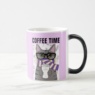 TAZA MÁGICA COFFEE CAT ART, INVIERNO CAFÉ TIME MUGS