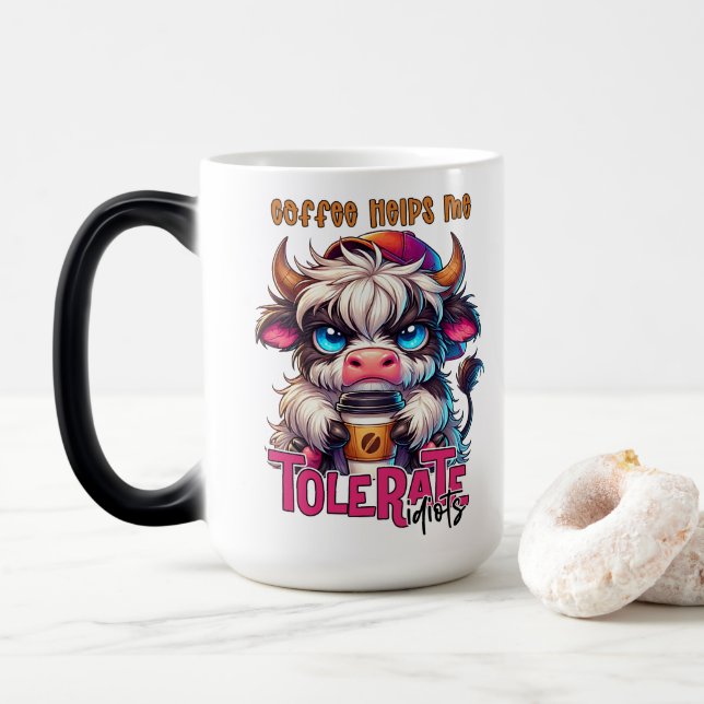 Taza Mágica Coffee Helps Me Tolerate Idiots  (Con donut)